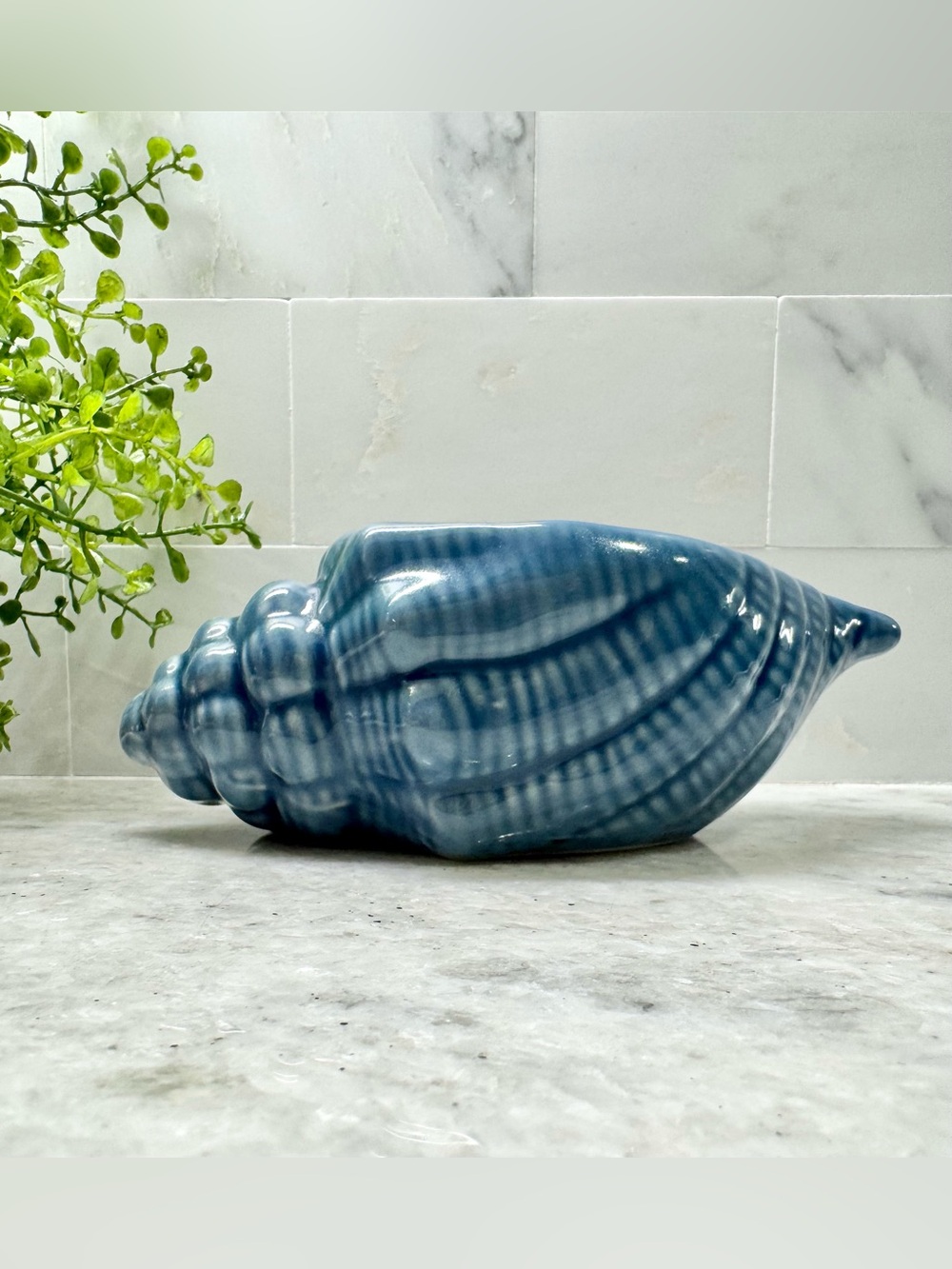 New Blue Ceramic Shell Seashell Coastal Cottage Beach Decor Bowl Figure - 7”